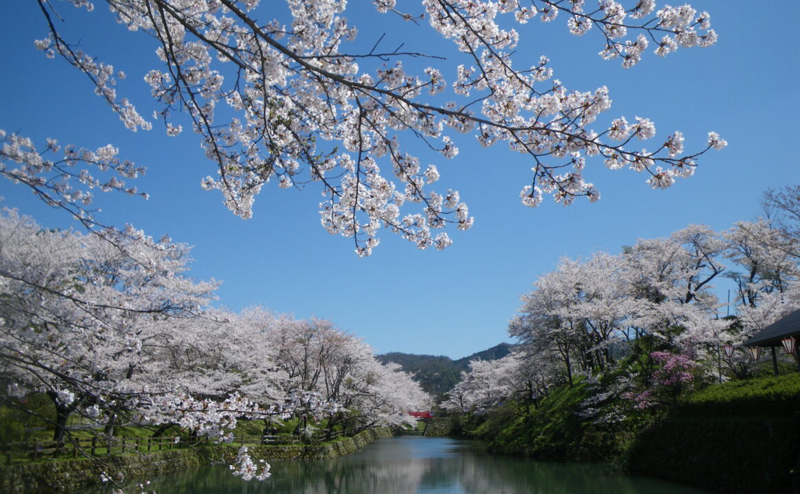 Shikano Castle Ruins Park of the Warring States Period surrounded by a moat with full of water